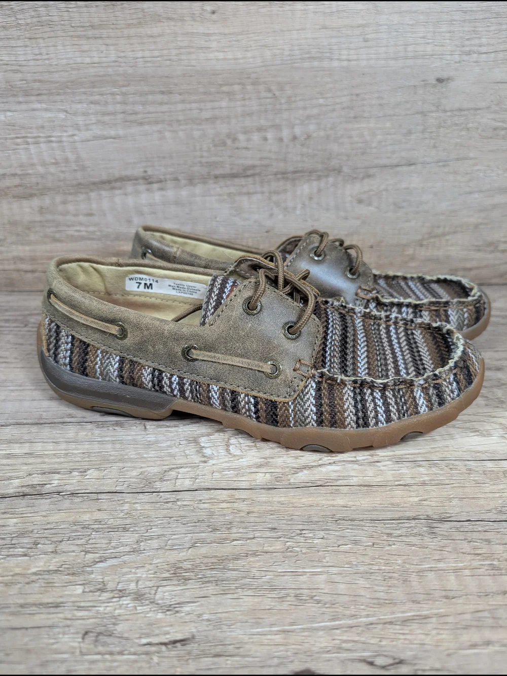 TWISTED X Boots Moc Loafers Womens Size 7 M Brown Woven Toe Lace Up Boat Shoes